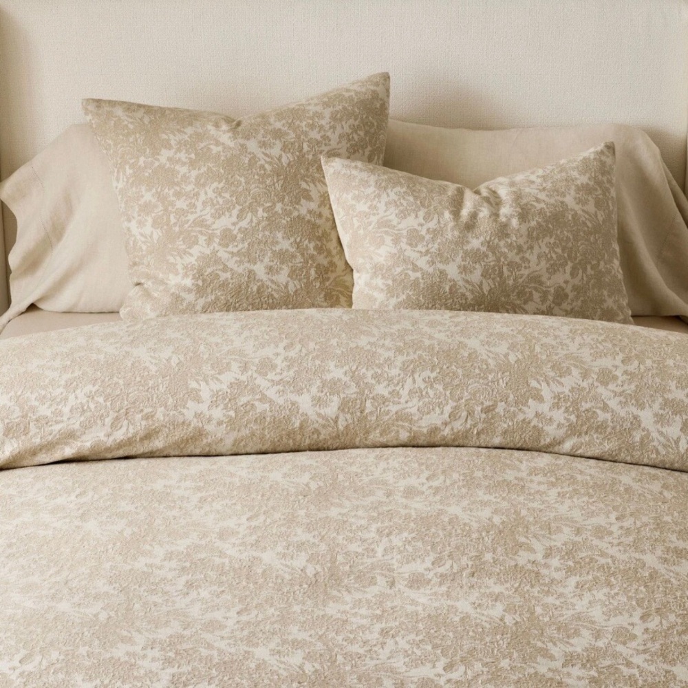 Pottery Barn Sorrel Toile Jacquard Duvet Cover Full Queen in Flax READ